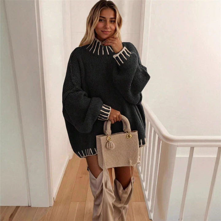 Oversized knitted sweater for ladies with decorative collar Lune London