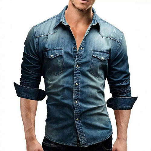 Men's denim shirt with stylish flap pockets and a fashionable slim fit Lune London