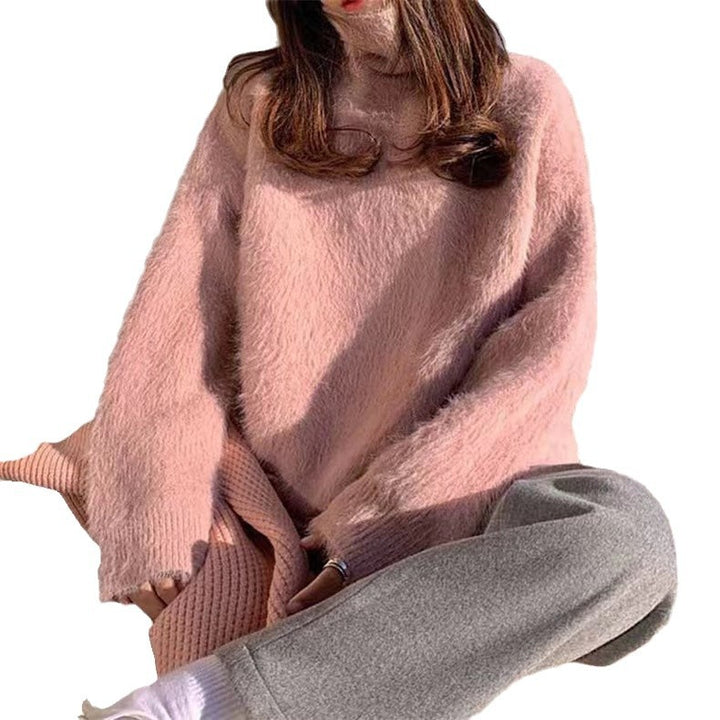 Ladies Soft Sweater with Oversized Cut and Chic High Collar