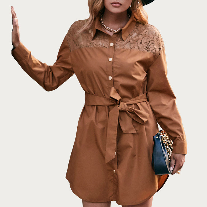 Shirt dress for women with lace and adjustable belt Chic and Style