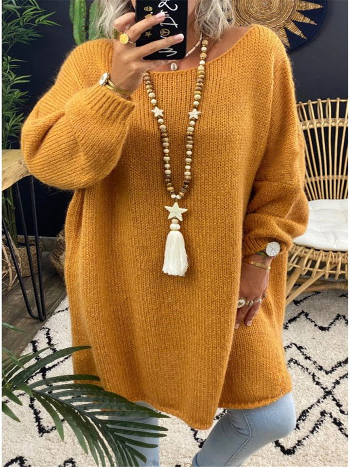 Women's Casual Oversized Long Sleeve Knitted Pullover with Side Slits Lune London