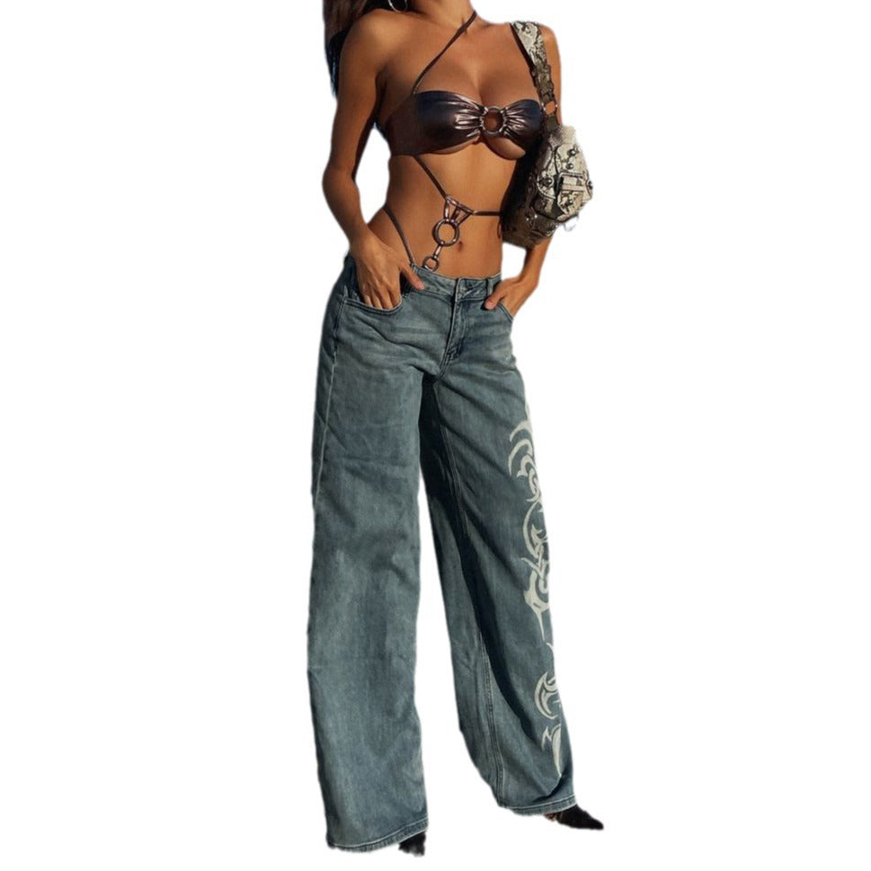 Women’s wide fit jeans with unique decorative elements Lune London