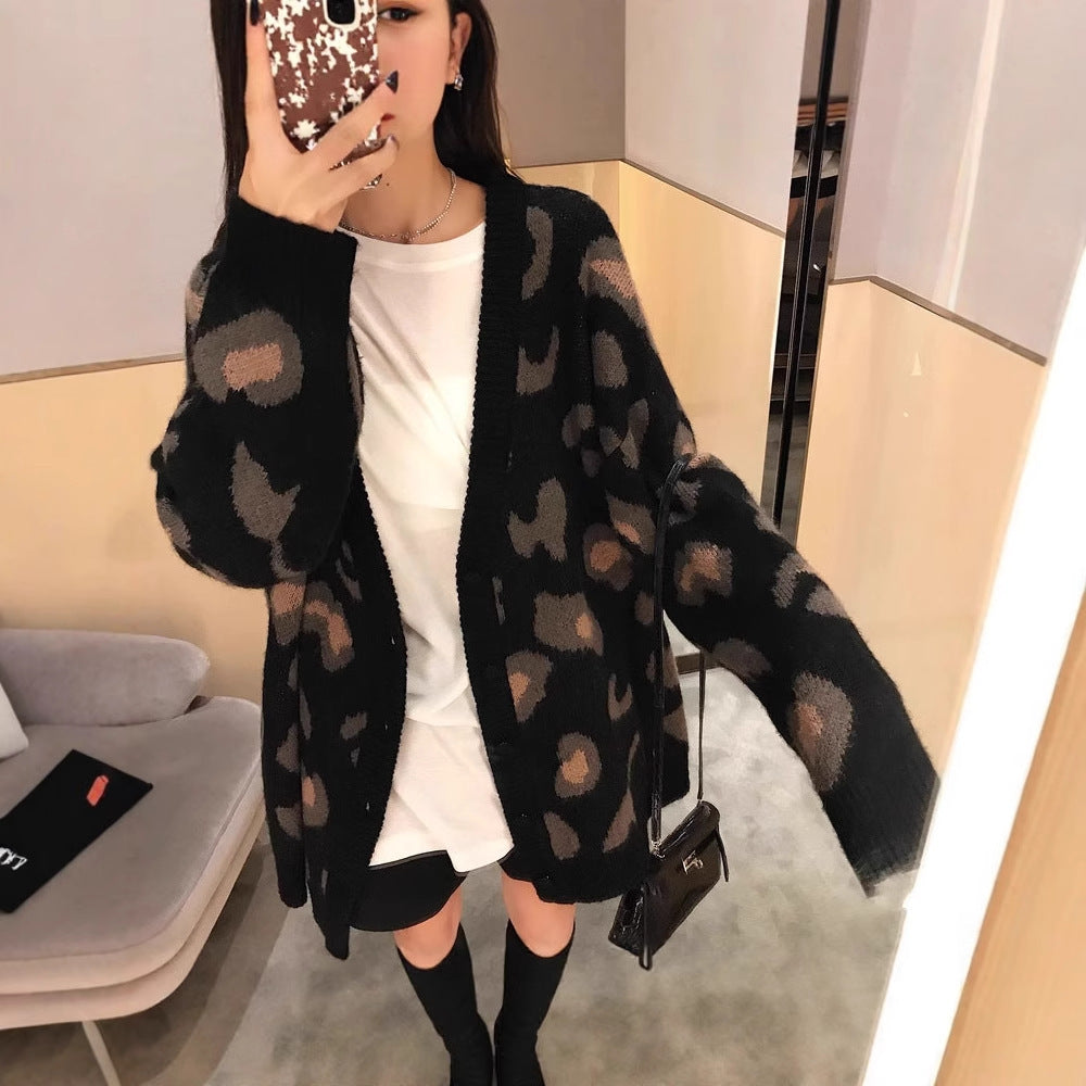 Comfortable knitted cardigan for ladies with unique leopard pattern Lune London