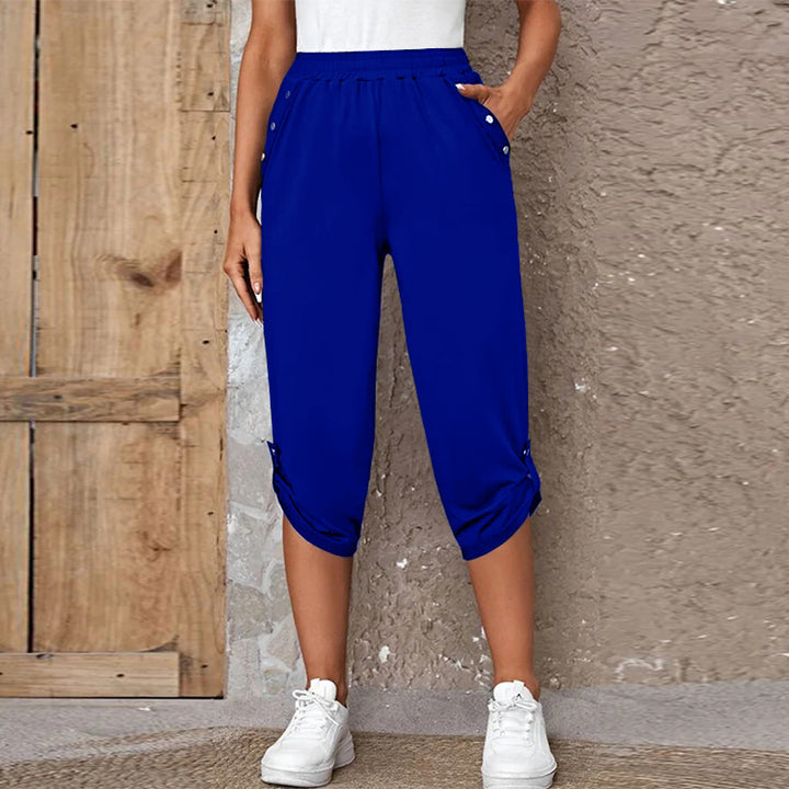 Comfortable culotte pants for ladies with decorative button details Lune London