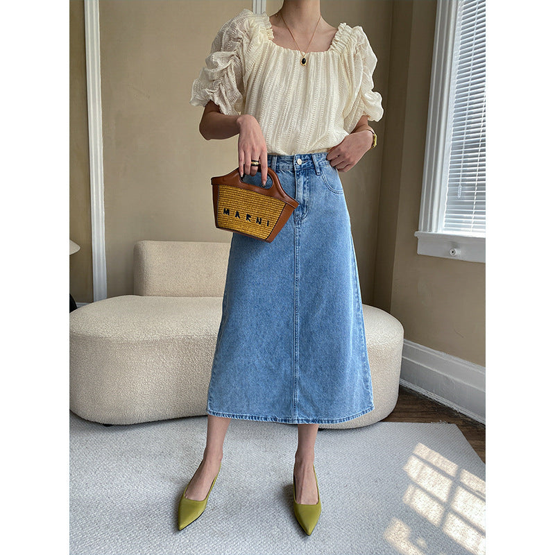 Ladies Elegant Long Denim Skirt Chic & Stil