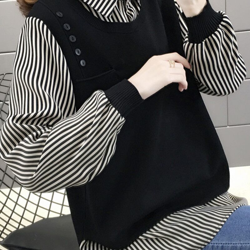 Pull superposé pour femmes avec insert de blouse à rayures Chic & Stil