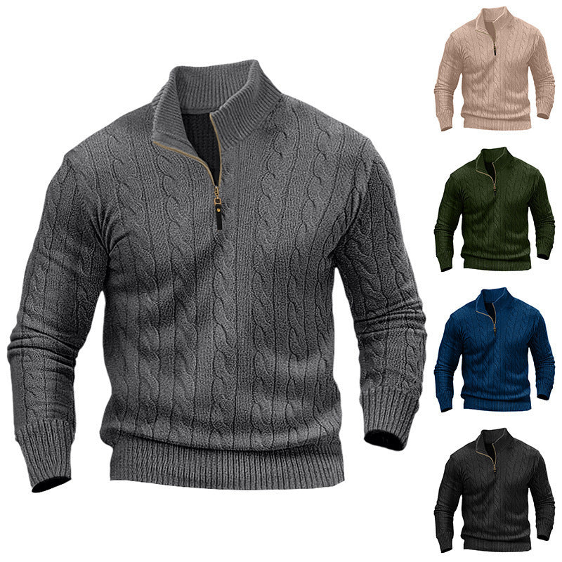 Elegant knitted sweater for men with high collar and half-zip Lune London
