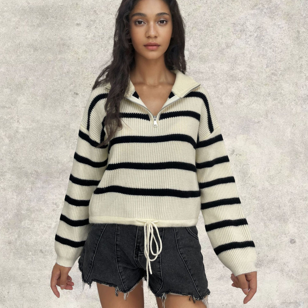 Women's knitted sweater with high collar and drawstring Lune London