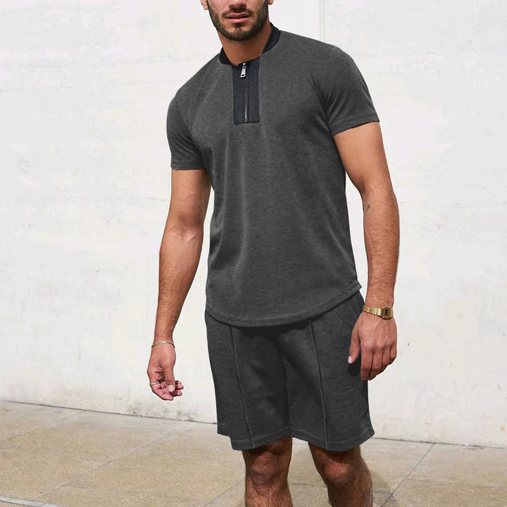 Men's short sleeve sports t-shirt with zip and jogging shorts Lune London
