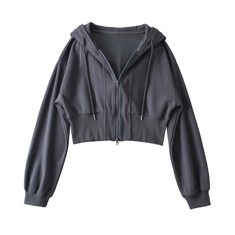 Women's cropped hoodie jacket with zipper and elastic cuffs Chic & Stil