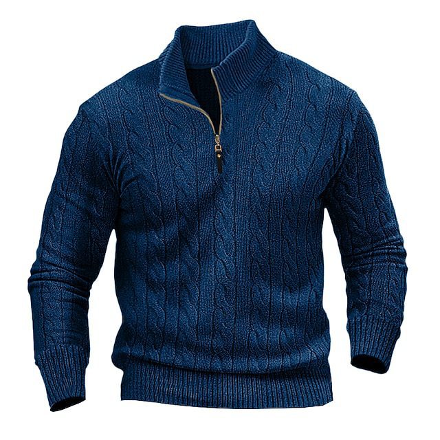 Men's Stylish Knit Sweater with Half Open Collar and Cable Pattern Lune London