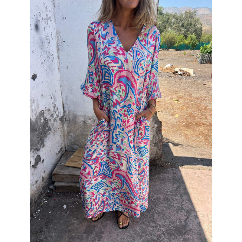 Casual maxi dress for women with V-neck and voluminous sleeves Lune London