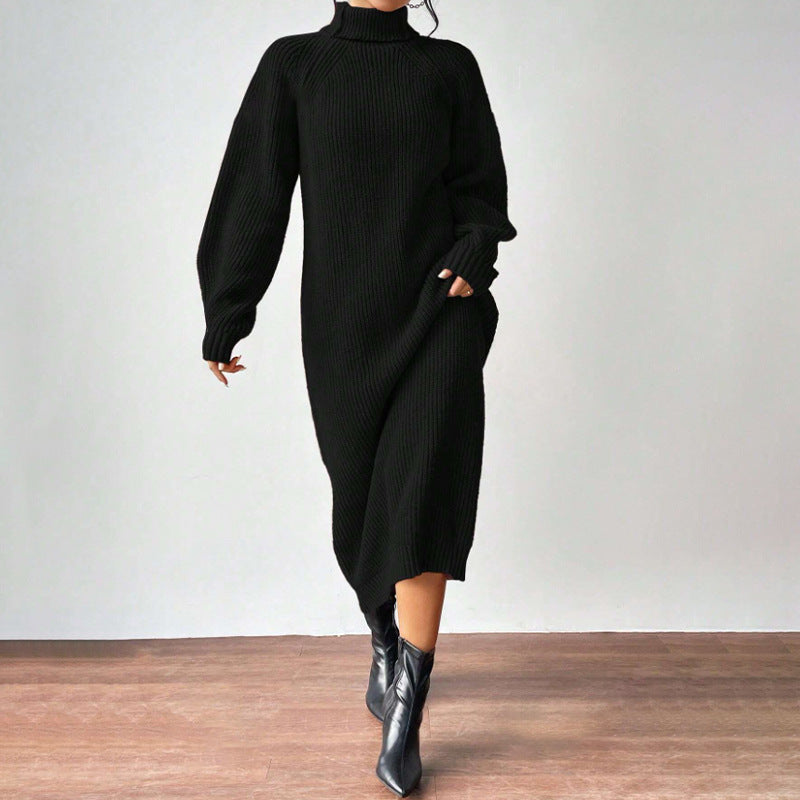 Women's Knitted Dress with High Collar and Wide Sleeves Lune London