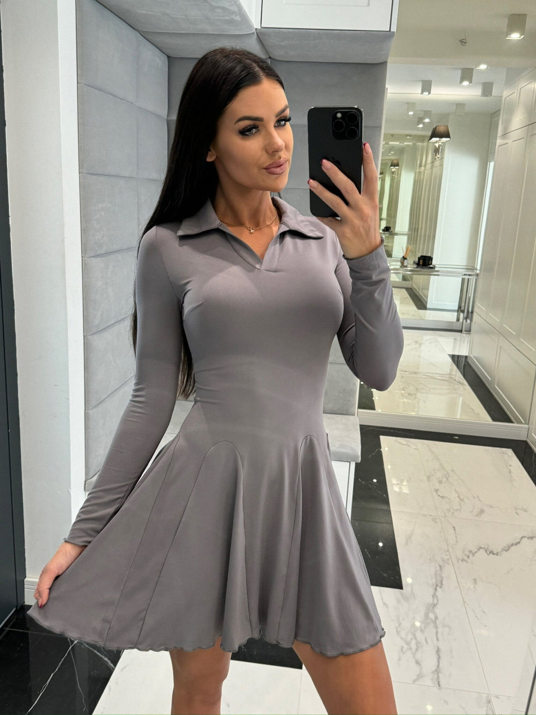 A-line dress for women with polo collar and flared skirt Lune London