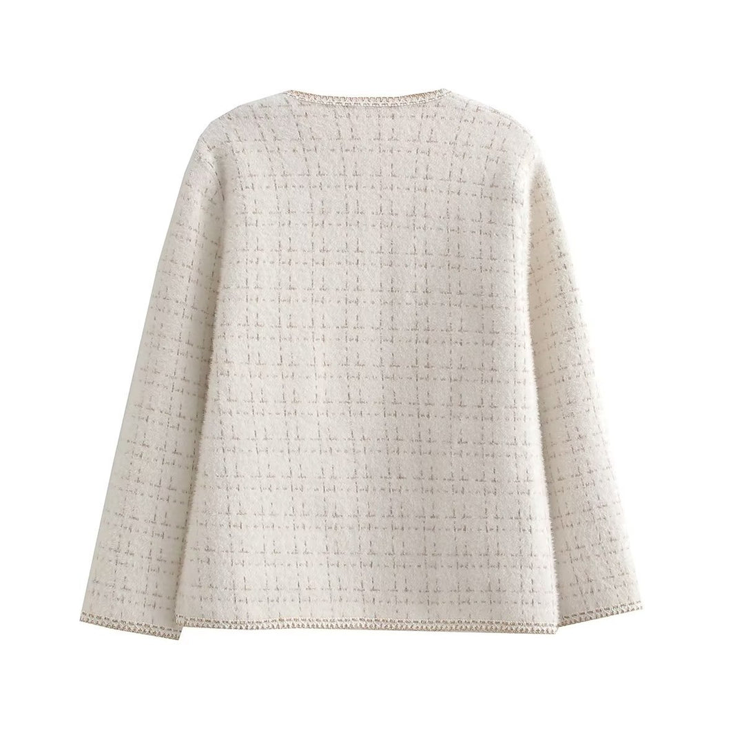 Ladies Structured Boucle Jacket with Decorative Pearls and Pockets Lune London