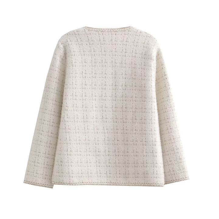 Ladies Structured Boucle Jacket with Decorative Pearls and Pockets Lune London