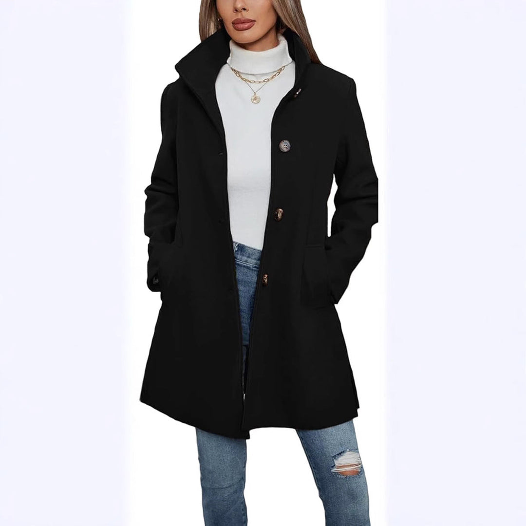 Women's Elegant Wool Coat with High-Collar and Practical Pockets Lune London