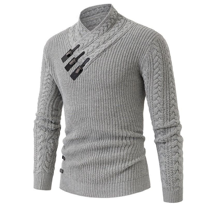 Men's knit sweater with elegant shawl collar and braids pattern Lune London