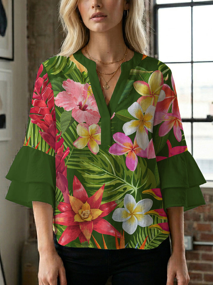 Women's blouse shirt with voluminous sleeves and floral pattern Lune London