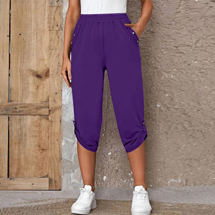 Comfortable culotte pants for ladies with decorative button details Lune London