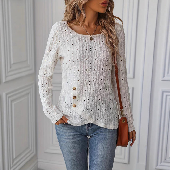 Chemise à manches longues pour femmes avec boutons décoratifs et texture Chic & Stil