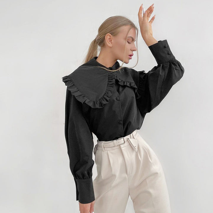 Women Elegant blouse with decorative frill collar and ruffled sleeves Lune London