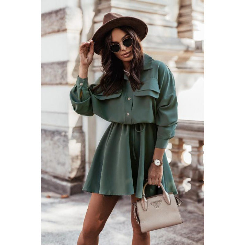 Shirt dress for women with an elegant tie belt and practical pockets Lune London