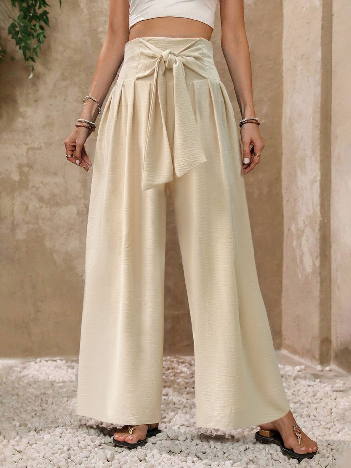 Pantalons palazzo pour femmes avec taille haute et détails de nouage