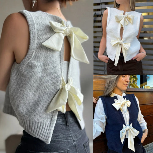 Sleeveless knit vest for women with decorative bows at the back Lune London