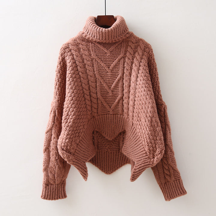 Lady Large Sweater with High Collar and Chic Knit Pattern and Style
