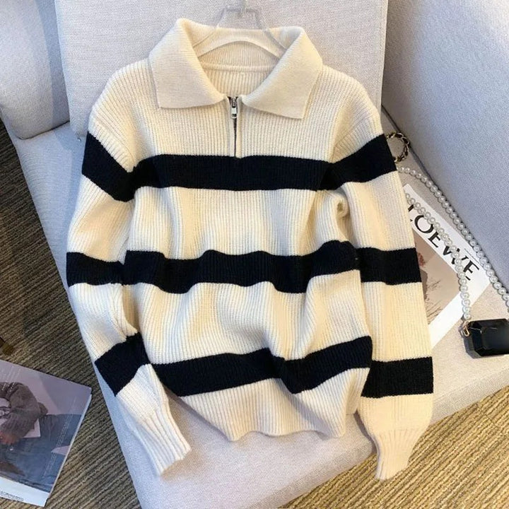 Knitted pullover for women with high collar and zipper Lune London