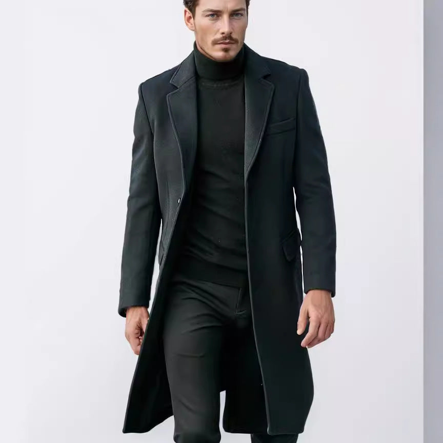 Elegant and modern long coat for men with textured upper fabric Lune London