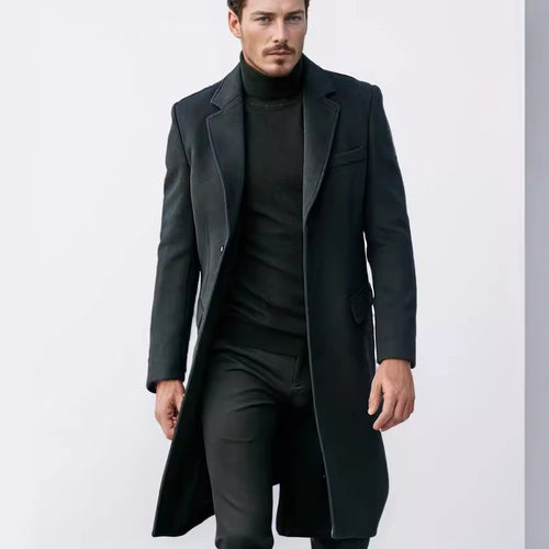 Elegant and modern long coat for men with textured upper fabric Lune London