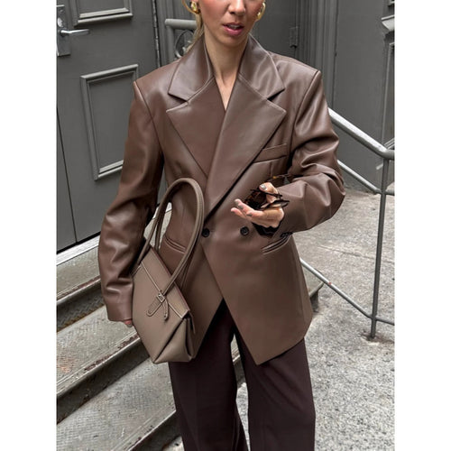 Oversized blazer for women in high-quality faux leather with double button closure Lune London