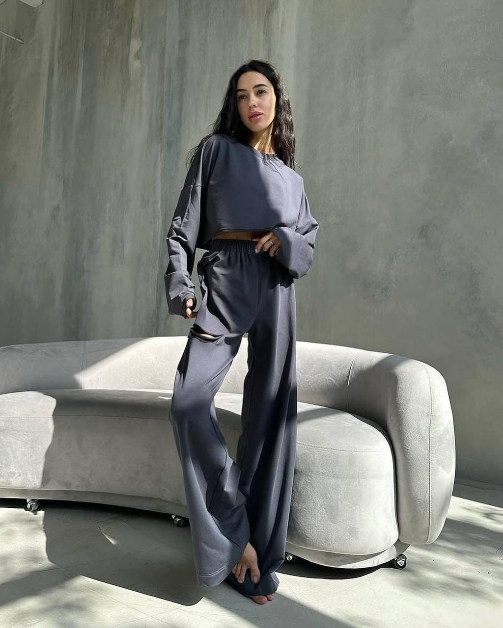 Women casual cropped top and wide leisure pants Lune London