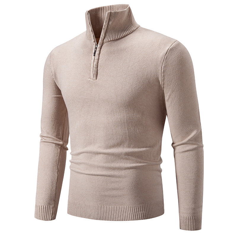 Knitted pullover for men with a modern high collar and a practical zipper Lune London