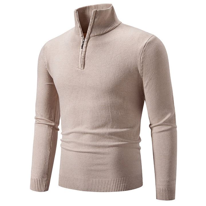 Knitted pullover for men with a modern high collar and a practical zipper Lune London