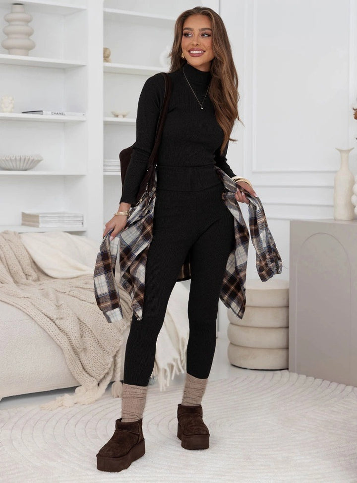Ensemble de leggings pour femmes avec haut monté et motif côtelé Chic & Stil