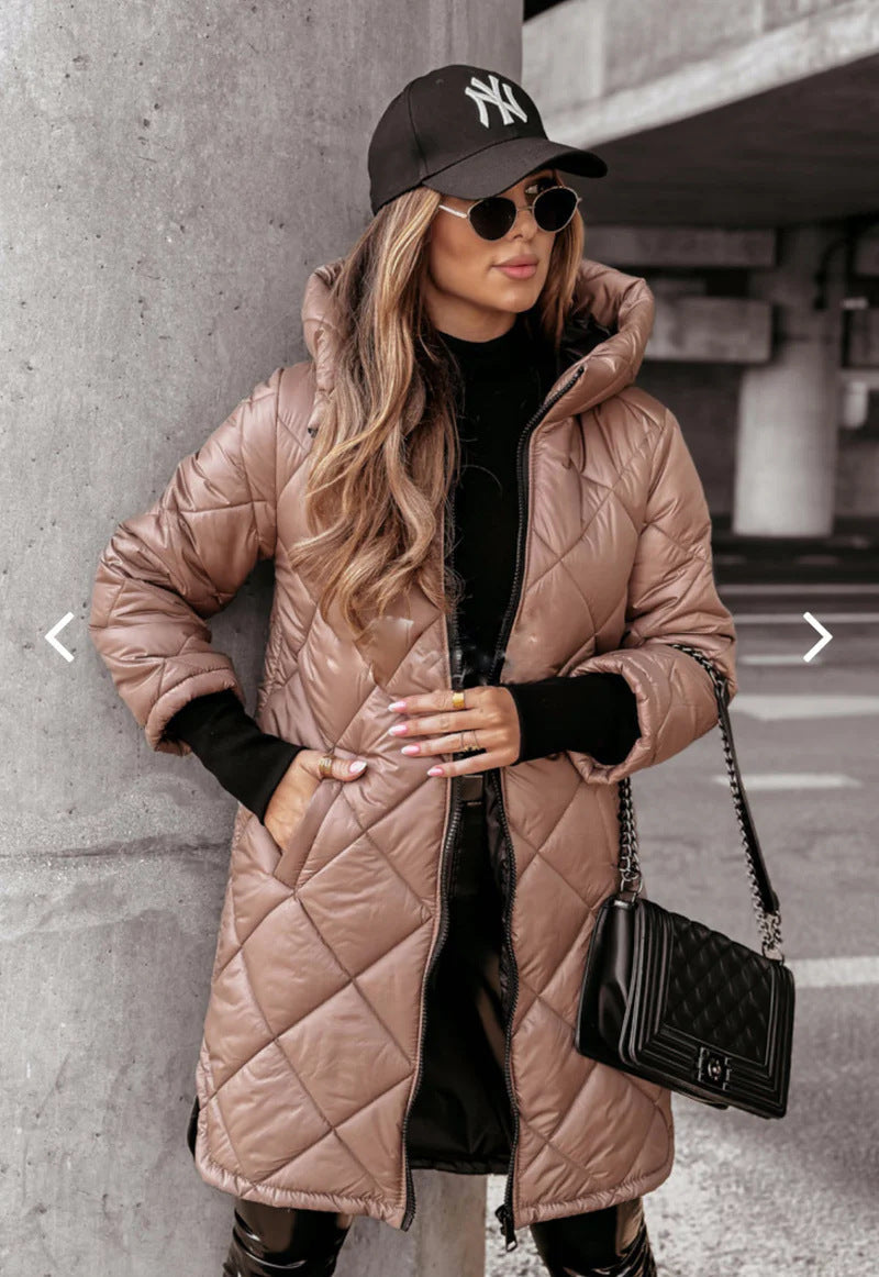 Women's Casual Quilted Jacket with Hood and Practical Pockets Lune London
