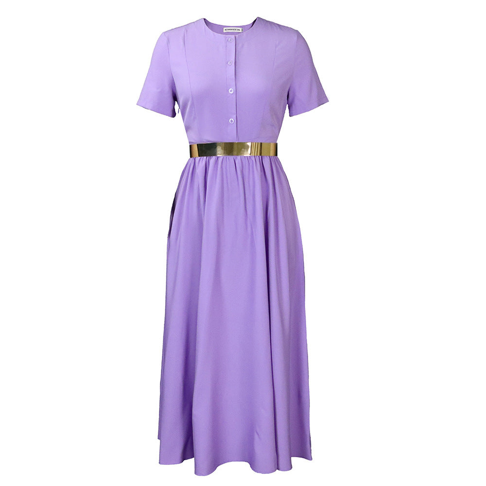 Ladies Elegant Maxi Dress with Buttoning and Glamour Chic Belt