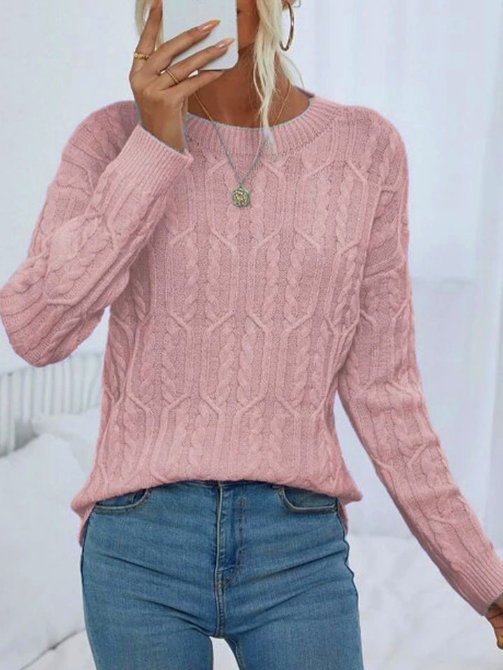 Ladies knit sweater with cable pattern demanding Lune London