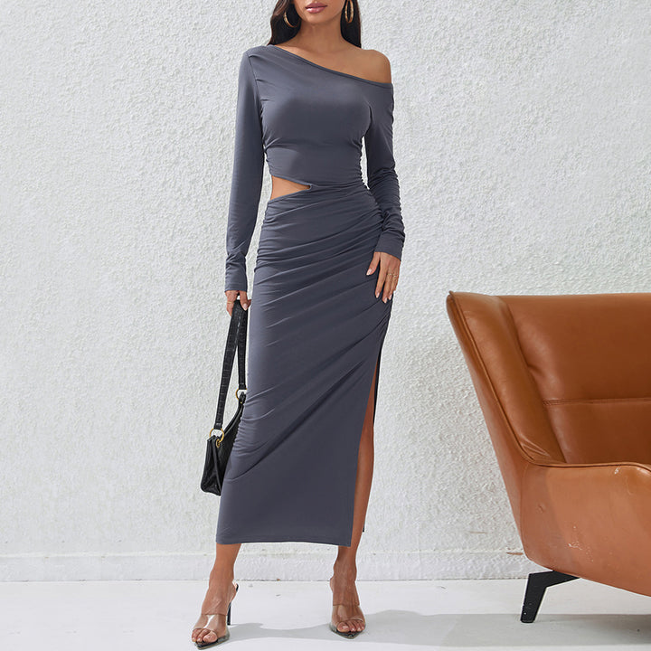 Robe maxi pour femme avec des détails de volants sur les côtés et un drapé élégant Chic & Stil
