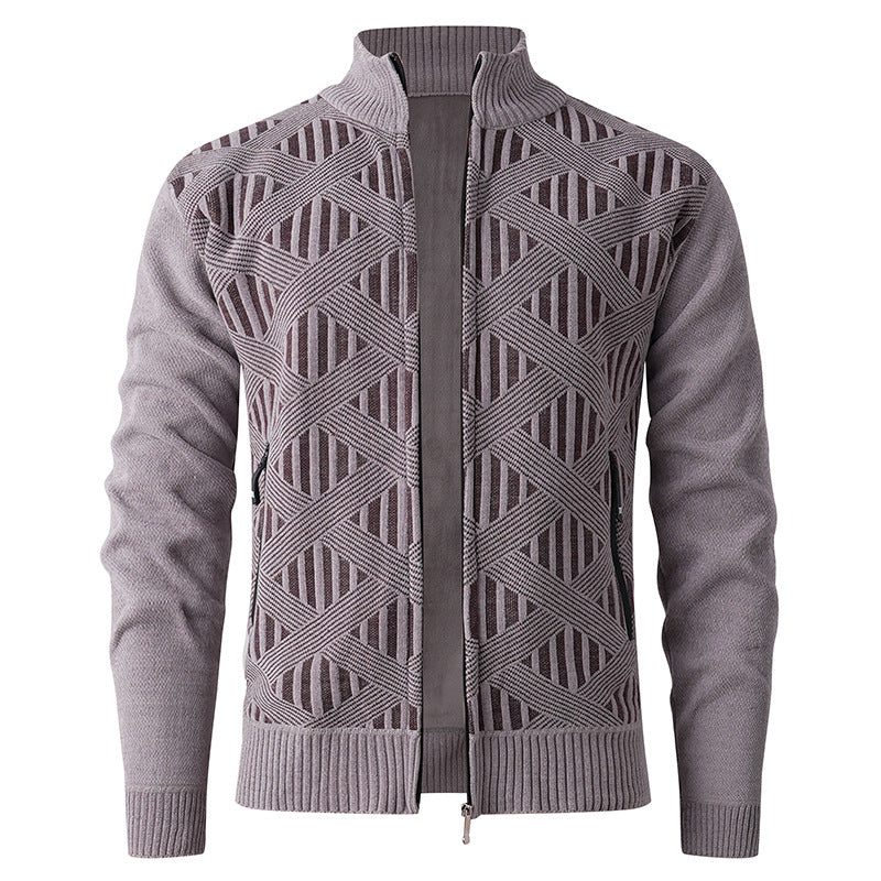 Men's knitted jacket with textured pattern and high collar Lune London