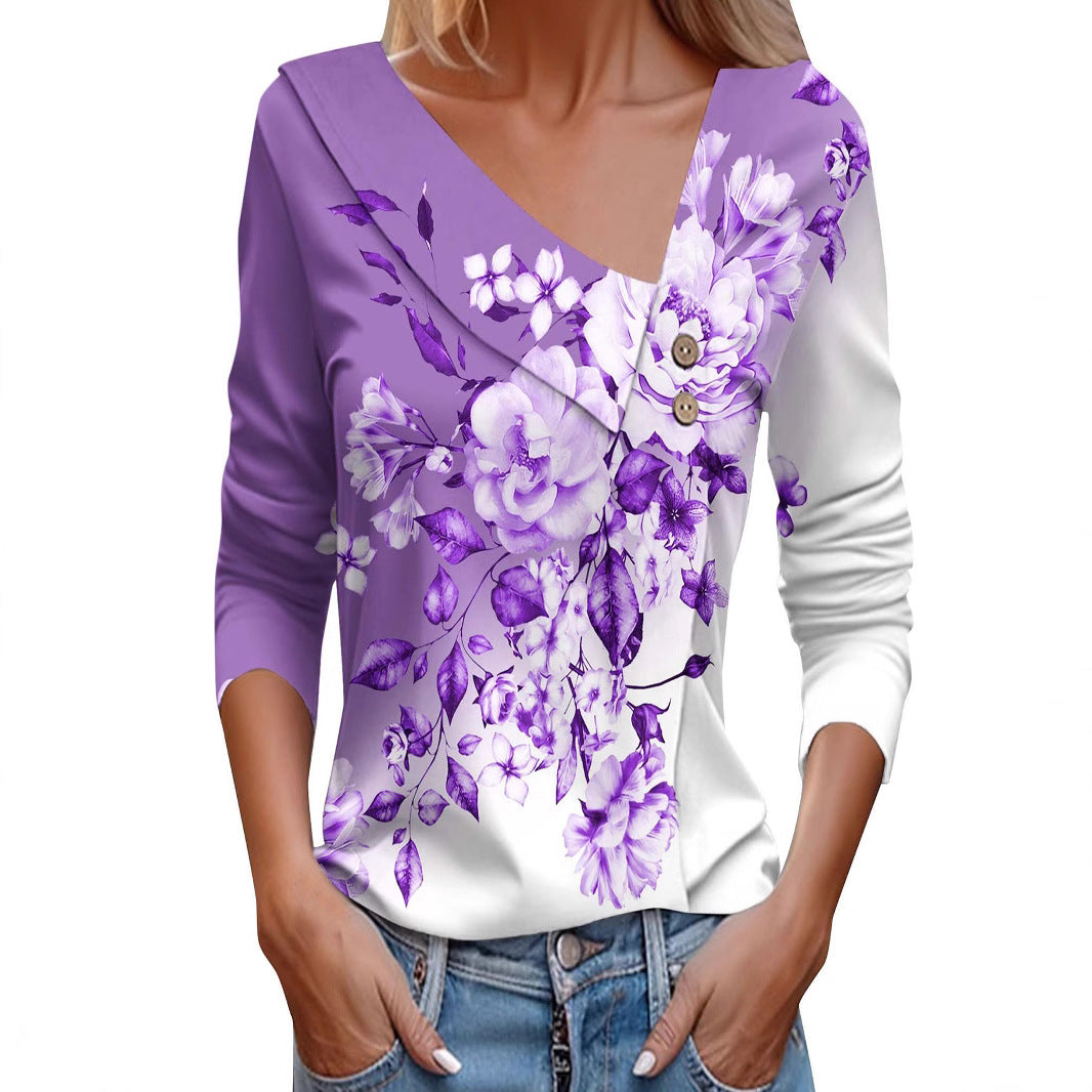Ladies' blouse with floral appliqué and modern button details Lune London