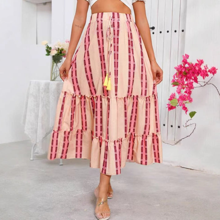 Maxi flared skirt for women with ruffle design and adjustable waist Lune London