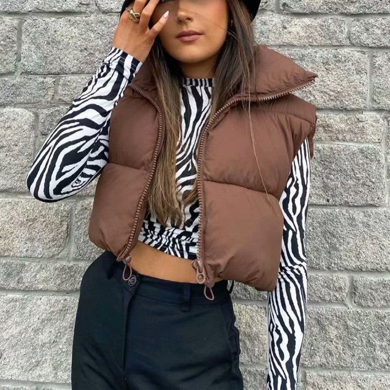 Ladies quilted gilet with high collar and adjustable waist Lune London