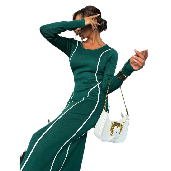Fitted knitted dress for women with contrast lines Lune London