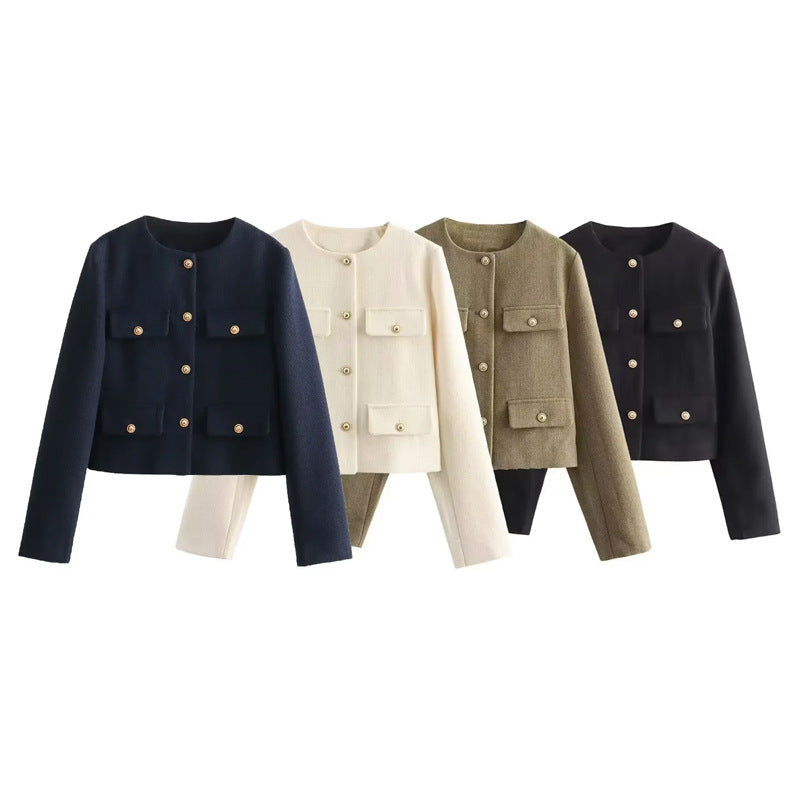 Trendy short jacket for women with decorative buttons and practical pockets Lune London