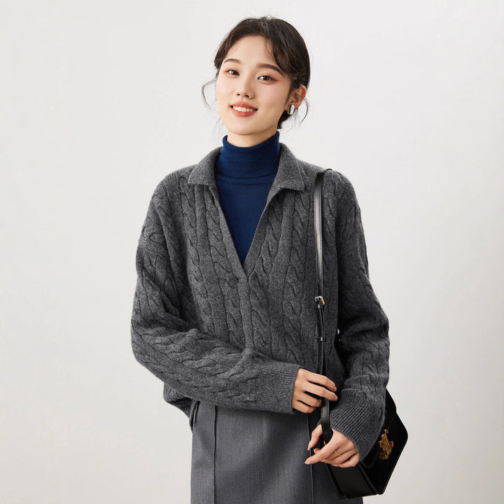 Pull en maille épaisse pour femme avec décolleté en V Chic & Stil