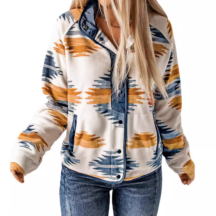 Ladies comfortable fleece jacket with trendy pattern and practical pockets Lune London